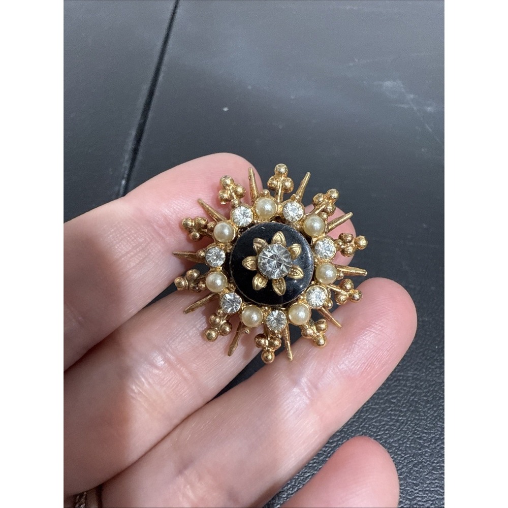Vintage Emmons 1953 Crown Jewel Faux Pearl Mourning Brooch